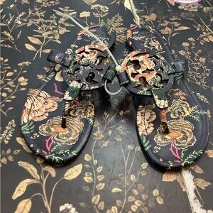 Tory Burch Black Floral Sandals
